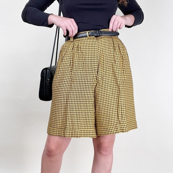 Vintage High Rise Houndstooth Pleated Wide Straight Leg Shorts Preppy Clueless - Picture 4 of 8